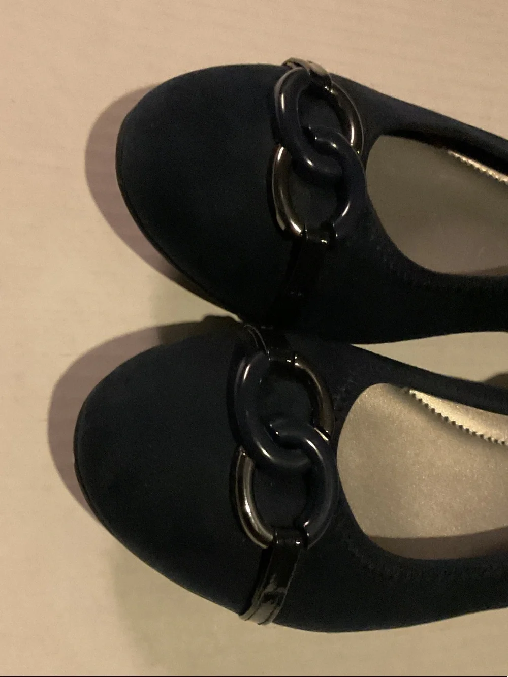 Karen Scott Dark Navy Suede Ballet Flats with Linked Metal Accent